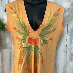 JWLA Embroidered Heart Feather TBird Tunic Top XL